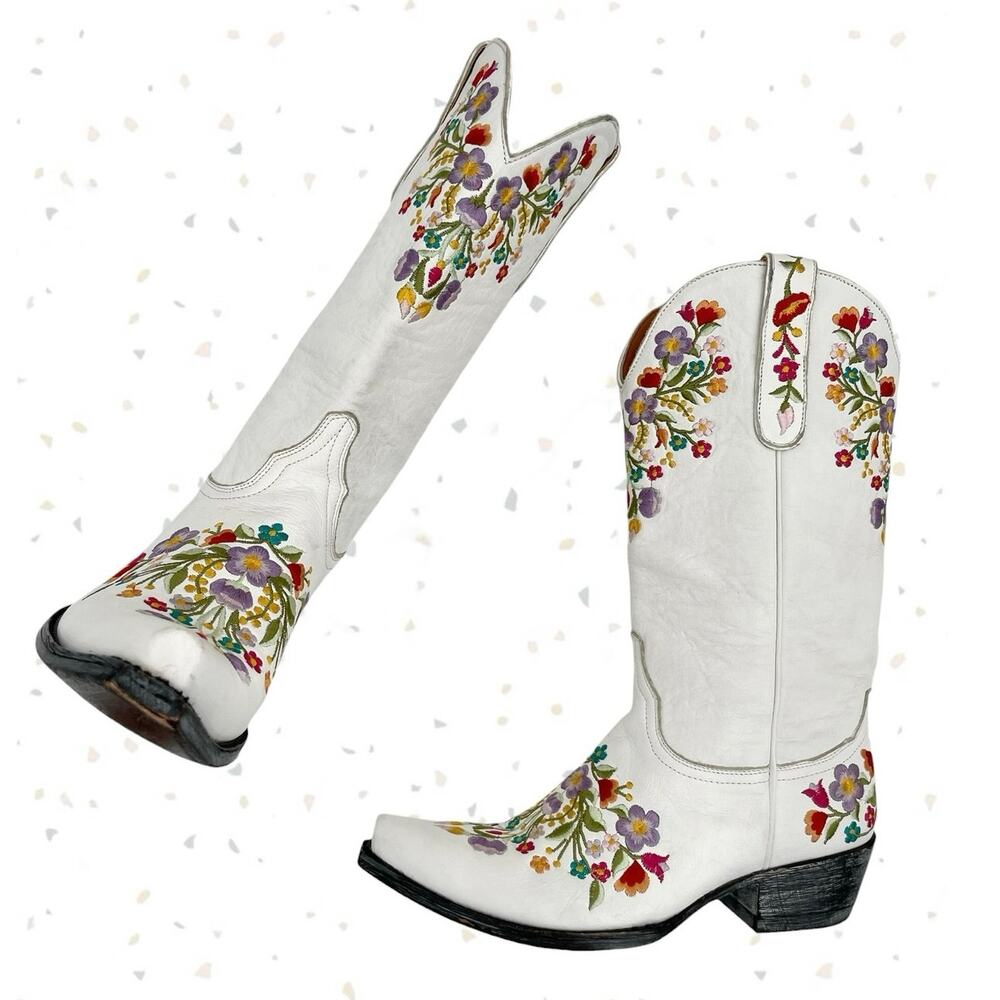 Old Gringo White Floral Western Wedding Boots Embroidered Flowers Sora Size 8
